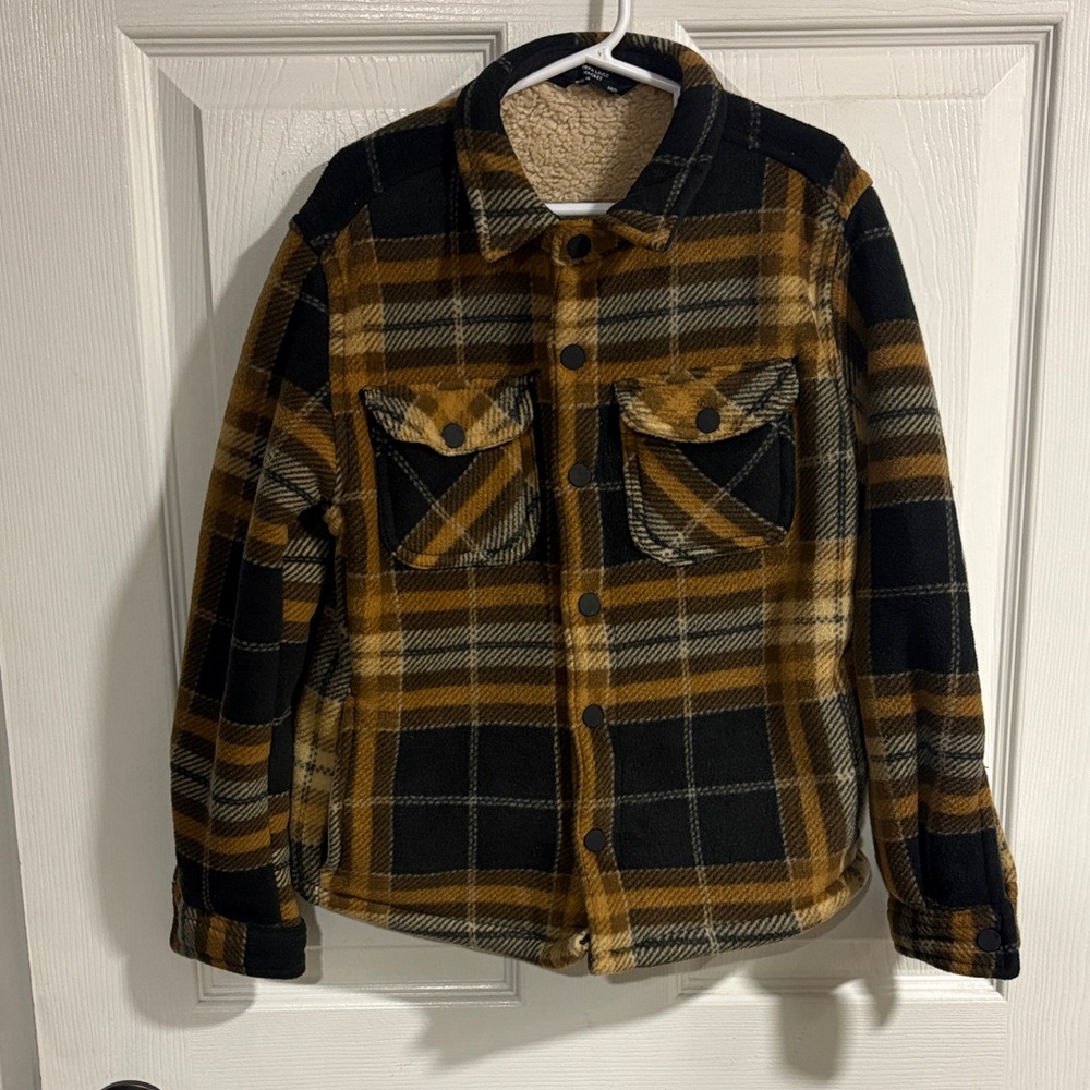Plaid Kids Pea Coat - Black and Brown